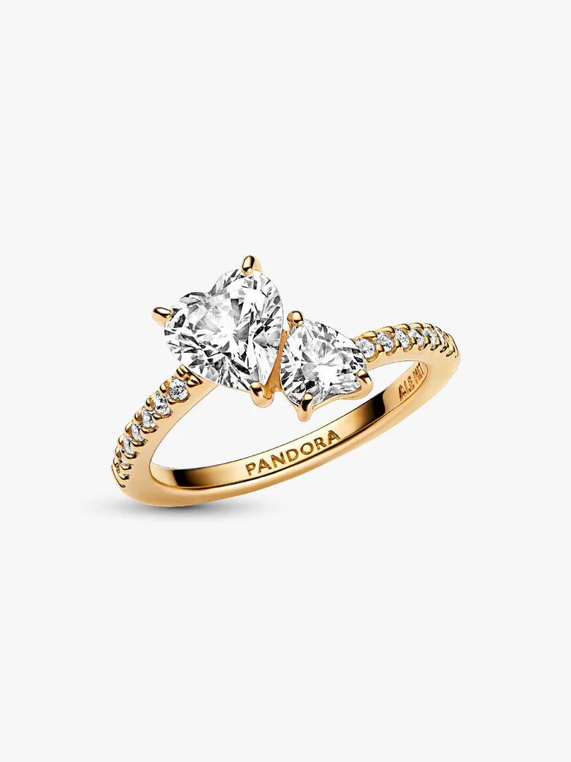Anillo corazón doble brillante