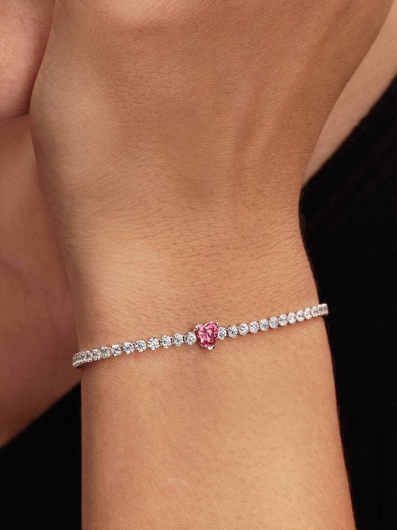 Pulsera de Tenis Corazón Brillante Rosa