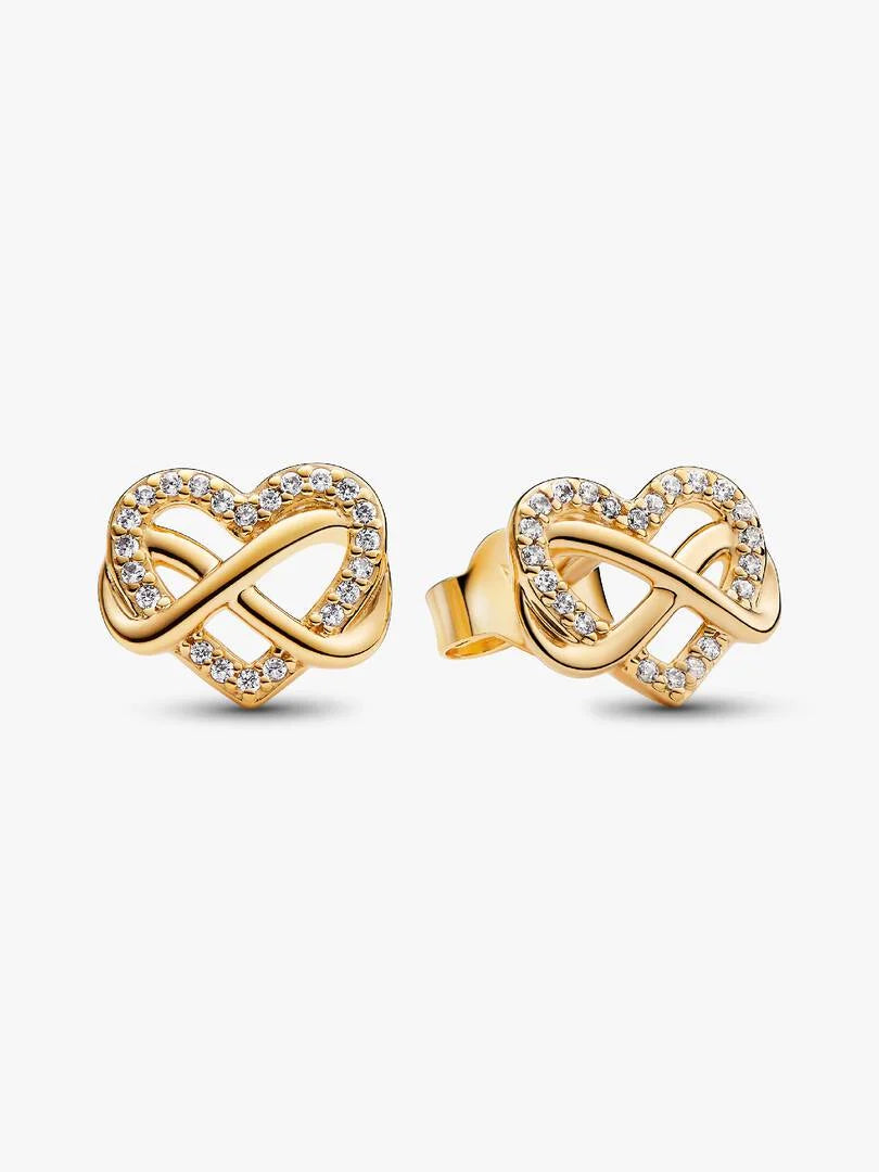 Pendientes de Botón Corazón Infinito Brillante