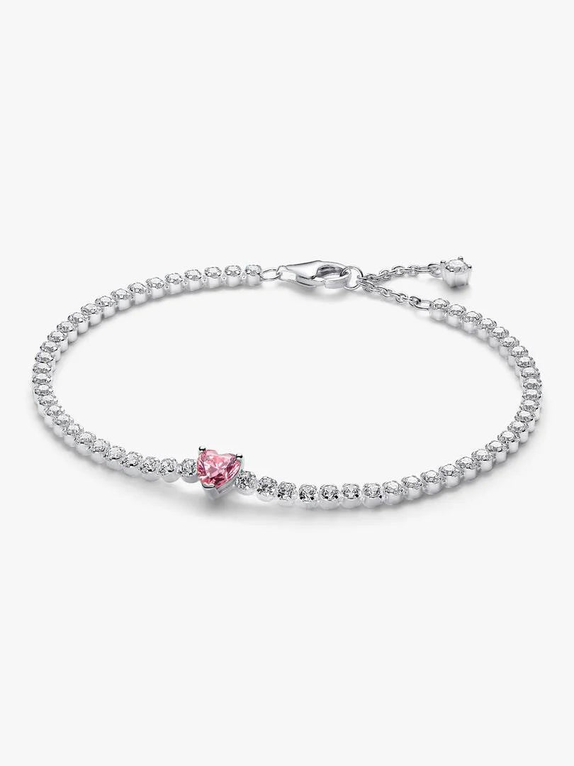 Pulsera de Tenis Corazón Brillante Rosa