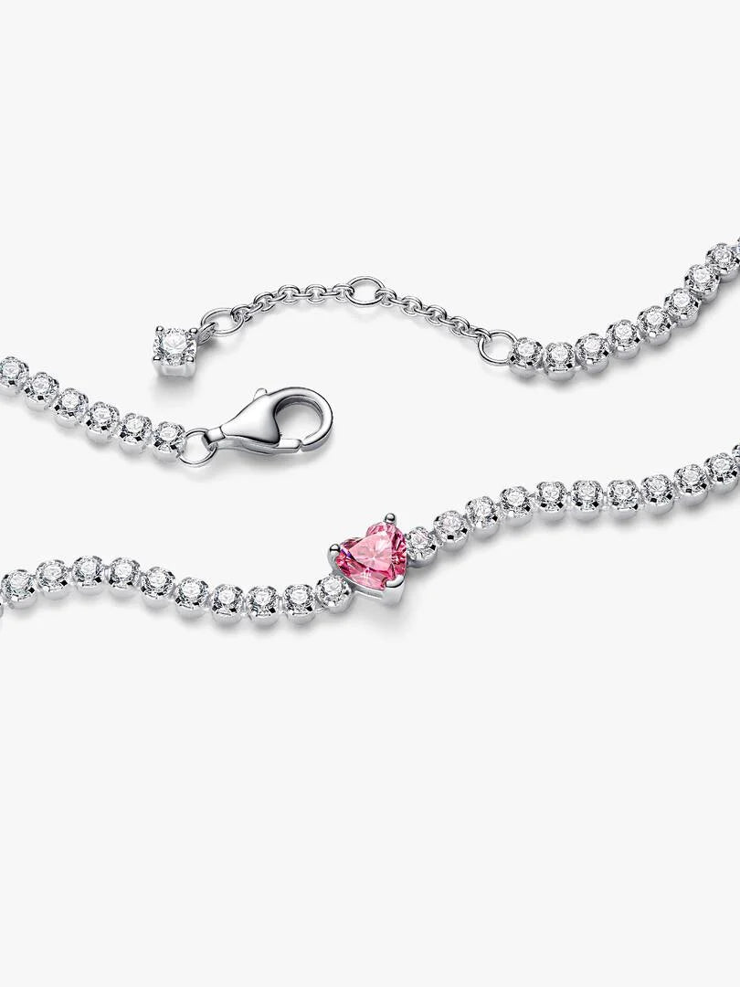 Pulsera de Tenis Corazón Brillante Rosa