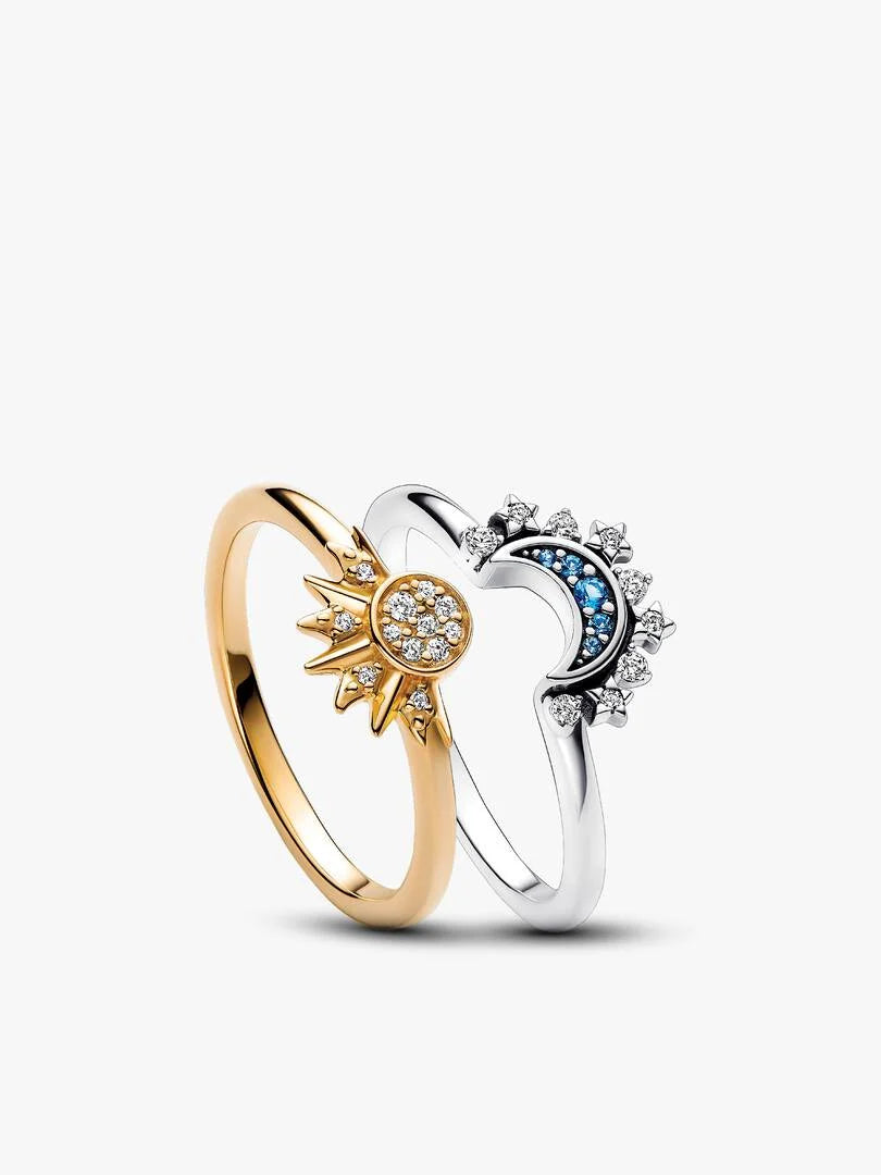 anillos sol y luna con destellos