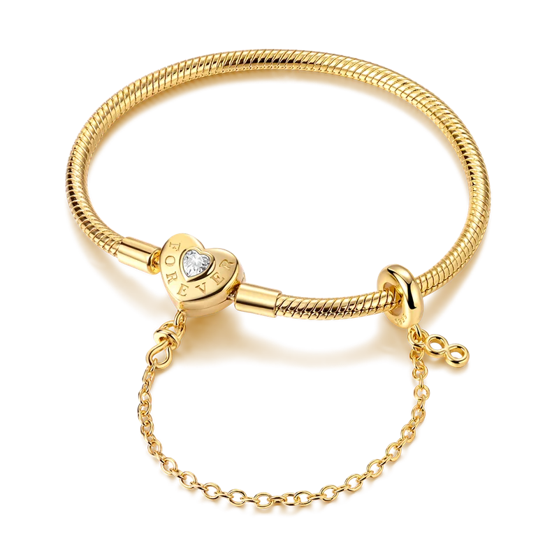 pulsera con cierre de corazon dorado